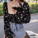レディース トップス かわいい 春夏 大きめ サイズ 婦人服 太めの mm フランスの レトロ 春夏の スクエアネックの ランタン スリーブ なの ウエストを ...