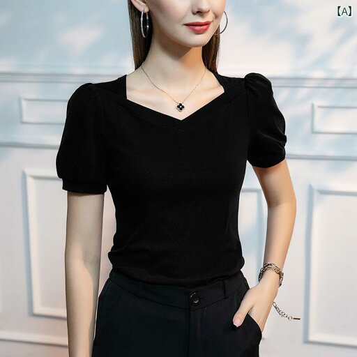 レディース トップス かわいい 春夏 2025夏 フレンチ レトロ パフスリーブ Tシャツ レディース 半袖 スリムフィット コットン スクエアネック 無地 トップス レディース トップス かわいい 春夏 2025夏 フレンチ レトロ パフスリーブ Tシャツ レディース 半袖 スリムフィット コットン スクエアネック 無地 トップス