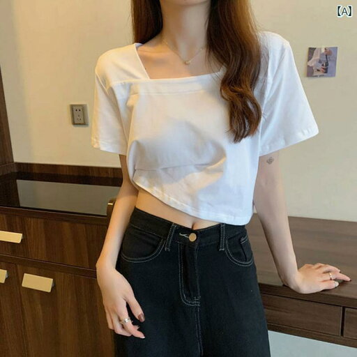 レディース トップス かわいい 春夏 フレンチスクエア ネック ストレート ショルダー 半袖 Tシャツ レディース 2025夏 スモール ブラック ハイウエスト ショート トップ レディース トップス かわいい 春夏 フレンチスクエア ネック ストレート ショルダー 半袖 Tシャツ レディース 2025夏 スモール ブラック ハイウエスト ショート トップ