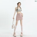 レディース スカート かわいい ヒップを 包み込む 春夏の レトロ ハイウエスト ホット ガール プチ ピンク スリム aライン スカート パンツ 付き レディ...