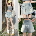 レディース スカート かわいい ミルク ブルー ホット ガール ハイウエスト デニムショートパンツ レディース 2025 夏 aライン 不規則 スタイリッシュ ...