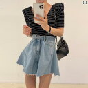 レディース スカート ショートパンツ 韓国 東大門 シック ハイウエスト ワイド レッグ aライン スリム デニムショートパンツ レディース レトロ スカート ...