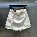 レディース スカート ショートパンツ フロント スカートと バック パンツの 白い 作業着 ジーンズ スカート 2025夏の ハイウエスト ウォッシュ aライン...