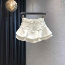 レディース スカート ショートパンツ ホワイト フリル デニムスカート 2024夏 ハイウエスト aライン チュチュ スカート ホット ガール ミニ