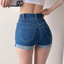 レディース スカート ショートパンツ と アメリカ ヒップを 包み込む 魅惑的 カール ハイウエスト デニムショートパンツ 夏の 女性 スリム aライン ダブル...