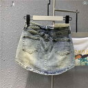 レディース スカート ショートパンツ 魅惑的 レトロ ブルー デニムスカート 2025 春夏の 脚長 ナイトクラブ カーブ ミニ スカート