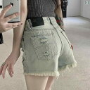 レディース スカート ショートパンツ 女性用 破れ デニムショートパンツ 夏 ハイウエスト スリム レトロ ロー エッジ 魅惑的 ホット ガール ワイド レッグ...