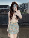 レディース スカート ショートパンツ 韓国 ホット ガール ハイウエスト プリント デニムスカート 女性 2025 夏の な スリム aライン ショート スカー...