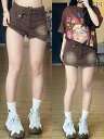 レディース スカート ショートパンツ 夏に 女性用 大きいサイズ ブラウンデニム スカート 小柄な アメリカン レトロ aライン ハイウエスト ショート ヒップ...