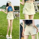 レディース スカート ショートパンツ オフ ホワイトデニム ショート スカート レディース パンツ 春秋 夏 2025 不規則 作業着 ショーツ