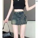 レディース スカート ショートパンツ 2025年 ワイド レッグ デニムショートパンツ レディース 夏 ハイウエスト aライン ショート スカート レトロ オー...