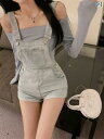 レディース ショートパンツ スカート アメリカンな 雰囲気の ブルーデニムの ビブ ショーツ。 女性用 プチサイズ。 2025 春夏。の ストリート ホットティ...
