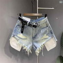 レディース ショートパンツ スカート 漏れやすい ポケット 付き ストリート 着用 ウォッシュ 加工 ライト ブルー デニムショートパンツ 2025夏の ホット...