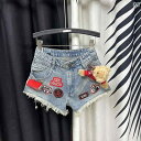 レディース ショートパンツ スカート ブルー ハイウエスト デニムショートパンツ レディース 2025夏 スタイル 切り っぱなし 刺繍 ロゴ ドール aライン...