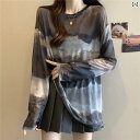 レディース トップス かわいい 夏に 着る レディース 韓国 レトロ 絞り 染め メッシュ 日焼け防止 シャツ。 太めの 女子向け 大きいサイズ。 ゆったり スタイル。 スリミング 効果の ある トップス。