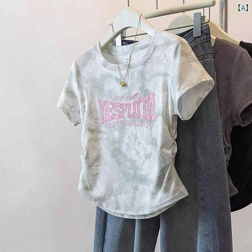 レディース トップス かわいい タイ ダイ 刺繍 プリーツ ストレート ショルダー 半袖 Tシャツ 夏用 レディース 大きいサイズ mm スリムフィット ユニークで 精巧 トップス レディース トップス かわいい タイ ダイ 刺繍 プリーツ ストレート ショルダー 半袖 Tシャツ 夏用 レディース 大きいサイズ mm スリムフィット ユニークで 精巧 トップス
