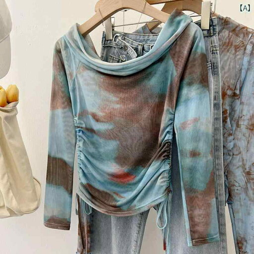 レディース トップス ファッション ホット ガール タイ ダイ 長袖 Tシャツ 女性 2025 夏 メッシュ ワンショルダー セクシー スリムフィット トップ レディース トップス ファッション ホット ガール タイ ダイ 長袖 Tシャツ 女性 2025 夏 メッシュ ワンショルダー セクシー スリムフィット トップ