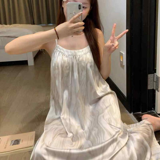 レディース ルームウェア かわいい チャイナ風 高級 冷感 サスペンダー ナイトドレス 夏に 外で 着用 でき 胸 パッド パジャマと ホームウェア 付き 2025年の新 スタイル レディース ルームウェア かわいい チャイナ風 高級 冷感 サスペンダー ナイトドレス 夏に 外で 着用 でき 胸 パッド パジャマと ホームウェア 付き 2025年の新 スタイル