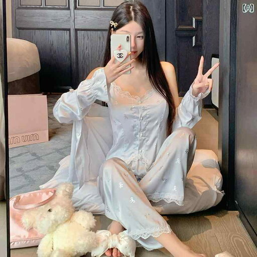 レディース ルームウェア かわいい 冷感 パジャマ レディース スリーピース 夏 胸 パッド 付き 蝶 長袖 ホーム 服 サスペンダー 2025 春秋 スタイル レディース ルームウェア かわいい 冷感 パジャマ レディース スリーピース 夏 胸 パッド 付き 蝶 長袖 ホーム 服 サスペンダー 2025 春秋 スタイル