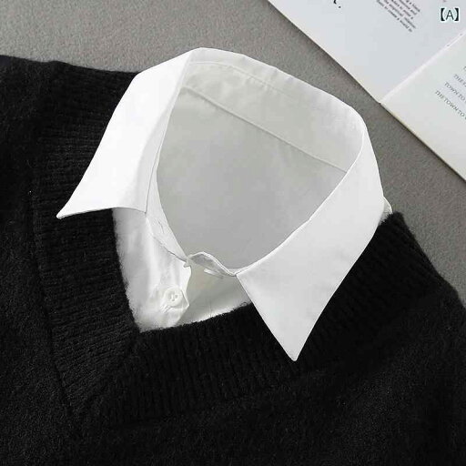 レディース トップス オシャレ 女性用 フェイク カラー 秋冬 春用の シャツ 付き 白と 黒の 高級 セーター とがった 襟 蓮の葉の レディース トップス オシャレ 女性用 フェイク カラー 秋冬 春用の シャツ 付き 白と 黒の 高級 セーター とがった 襟 蓮の葉の