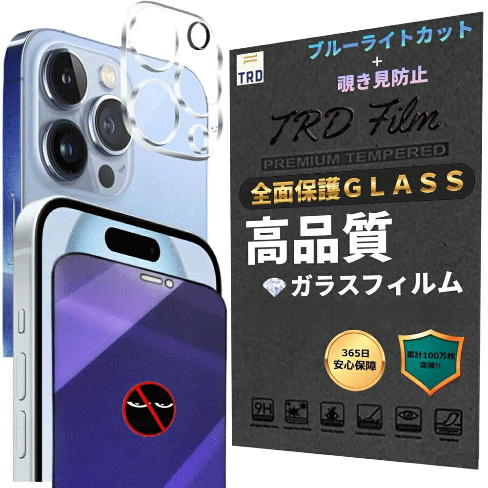 000_111【 透明 カメラフィルム × 覗き見防止 ブルーライトカット フィルム 】 各1枚セット 覗き見防止 iPhone13 フィルム iphone17 ガラスフィルム iPhone 16 カメラカバー iPhone15 保護フィルム iPhone 16 Pro 強化ガラス iPhone14 ブルーライトカット iPhone16e 除き見