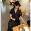 マタニティワンピース マタニティウエア マタニティ服 マタニティウェア 2025新 スタイル ドレス 春夏 ファッション ドット Vネック スリム 半袖 ミディ...