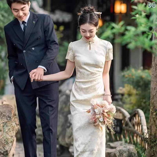 パーティードレス ロングワンピース ドレス 婚約 ドレスの スカート チャイナ風 シャンパン カラーの 高級 結婚 許可 証 ドレス トースト 花嫁の 帰宅 カジュアル パーティードレス ロングワンピース ドレス 婚約 ドレスの スカート チャイナ風 シャンパン カラーの 高級 結婚 許可 証 ドレス トースト 花嫁の 帰宅 カジュアル