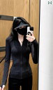 ヨガウェア トップス レディース 女性用 ウエスト フィットネス サイクリング スーツ スポーツ タイト トップ 日焼け防止 服 スタイル 付き ブラック スリ...