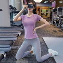 ヨガウェア ヨガパンツ ヨガ 女性用 半袖 ヨガ スーツ 胸 パッド 付きの 高級 プロ用 ピラティス 速乾 フィットネスウェア ダンスや ランニング スポーツ