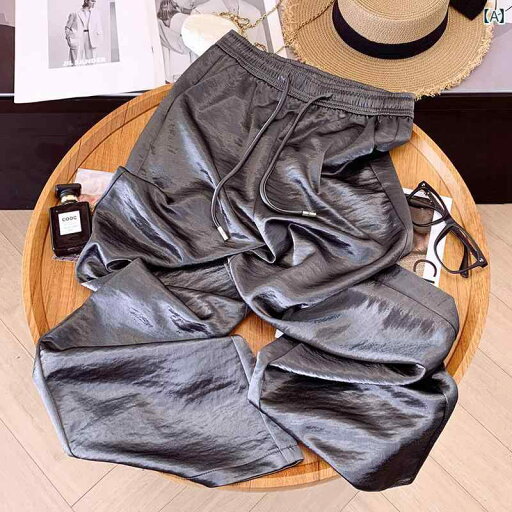 パンツ レディース ワイドパンツ ダーク グレーの サテン 冷感 ワイド レッグ パンツ 2025夏 細身 ゆったり スリム アセテート ドレープ ストレート パンツ レディース ワイドパンツ ダーク グレーの サテン 冷感 ワイド レッグ パンツ 2025夏 細身 ゆったり スリム アセテート ドレープ ストレート