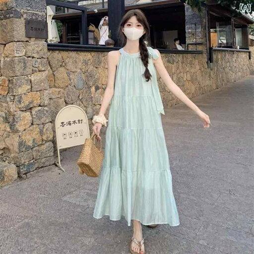 ワンピース ロング マキシ丈 春夏の 女性用 グリーン ホルターネック サスペンダー ドレス 三 亜の 海辺の 休日の 高級 ウェア 小柄な レディース ロング ビーチ ワンピース ロング マキシ丈 春夏の 女性用 グリーン ホルターネック サスペンダー ドレス 三 亜の 海辺の 休日の 高級 ウェア 小柄な レディース ロング ビーチ