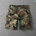 迷彩 カモ柄 パンツ 夏の レトロで ヘビーウォッシュ 加工の ダメージ 加工 ショート パンツ。 ポケット 複数 付き。 ストレート カーゴ ショーツ メンズ...