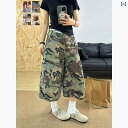 迷彩 カモ柄 パンツ 夏用 薄手 アメリカン レトロ 7 ポイント ストレート 迷彩 ジーンズ レディー スウォッシュ マルチ ポケット オーバー オール ショ...