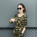 迷彩 カモ柄 パンツ 夏 迷彩 半袖 レディース Tシャツ 秋 トップス スクエアダンス ブラック スリム ラウンドネック
