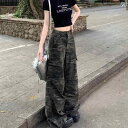 迷彩 カモ柄 パンツ アメリカン レトロ ホットティー 迷彩 フレア オーバー オール レディース 2025夏 アーミーグリーン ハイウエスト スリム ハイキン...