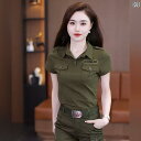 迷彩 カモ柄 ファッション 服 ファッション 迷彩 Tシャツ レディース 半袖 スーツ 夏 作業着 ズボン スポーツ 年齢 軽減 スリムフィット ツーピース