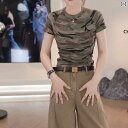 迷彩 カモ柄 ファッション 服 と アメリカ レトロ ファッション の 夏の レディース 迷彩 ラウンドネック 半袖 Tシャツ カジュアル 服