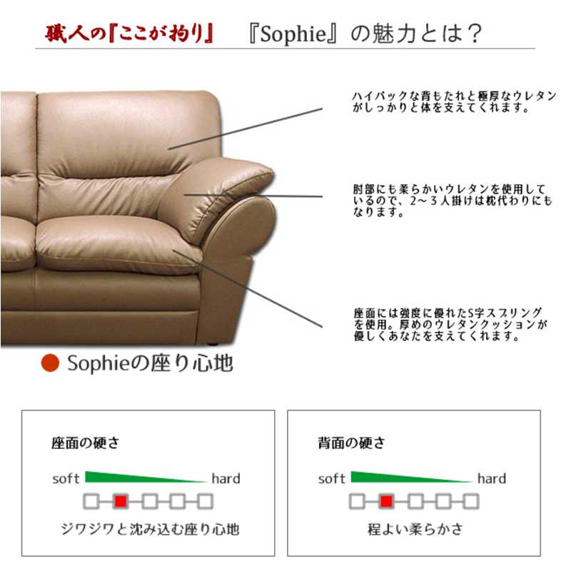 【2000円クーポンあり】【ソファ 3人掛け】sophie3P 日本製 3人掛けソファ ソファー 3人掛け ソファ レザー 本革 リビングソファー 3pソファ 国産ソファ 開梱設置サービス無料 (メーカー直送、代金引き不可)