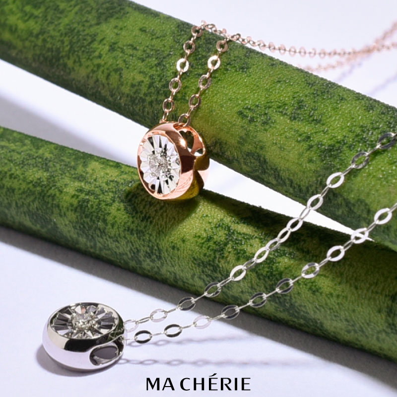 MA CHERIE マシェリ 天然 ダイヤモンド ネックレス レディース K18 Au750 / 0.025ct 刻印あり 白金 ホワイト ゴールド ピンクゴールド ギフト 彼女 クリスマス プレゼント 誕生日 母の日