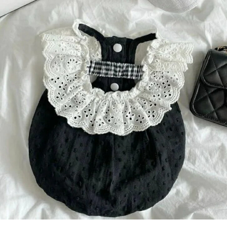 超可愛いペット服春夏黒白レース小型...