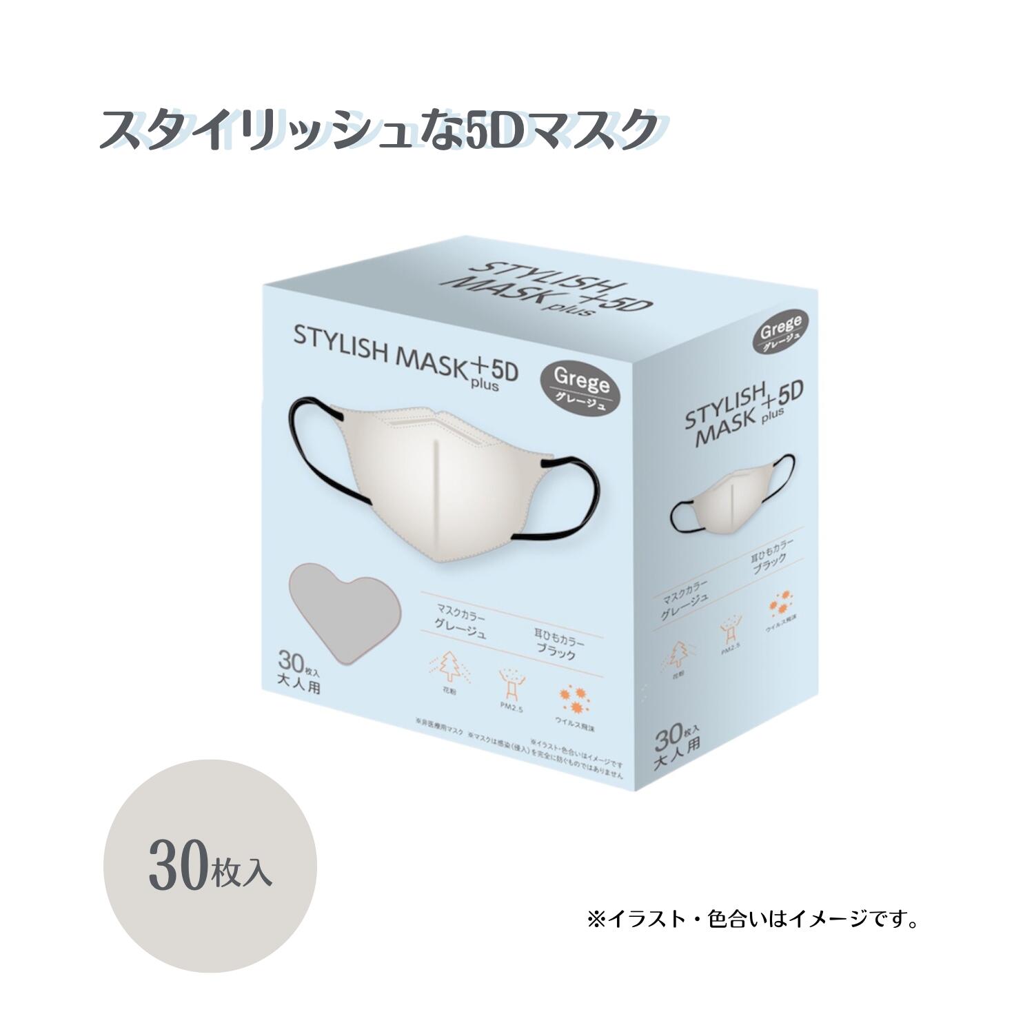 【スタイリッシュマスク＋5D】5D立体構造で口紅などの化粧がつきにくく、会話をしていてもずれにくい！BFE・PFE・VFE・花粉99％以上CUT 高機能フィルター　3層構造　飛沫防止　花粉　P.M2.5 女性用　小顔効果(4.0)