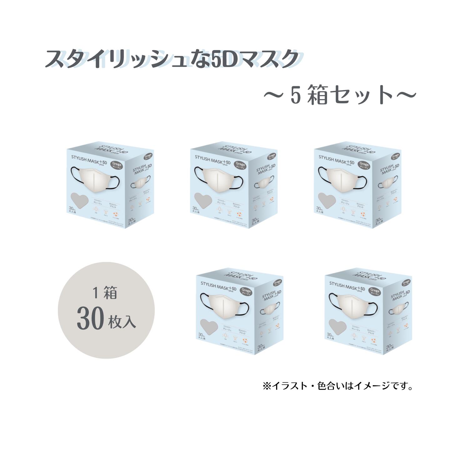 お得な5箱セット！！5D立体構造で口紅などの化粧がつきにくく、会話をしていてもずれにくい！BFE・PFE・VFE・花粉99％以上CUT 高機能フィルター　3層構造　飛沫防止　花粉　P.M2.5 女性用　小顔効果　医療用クラス