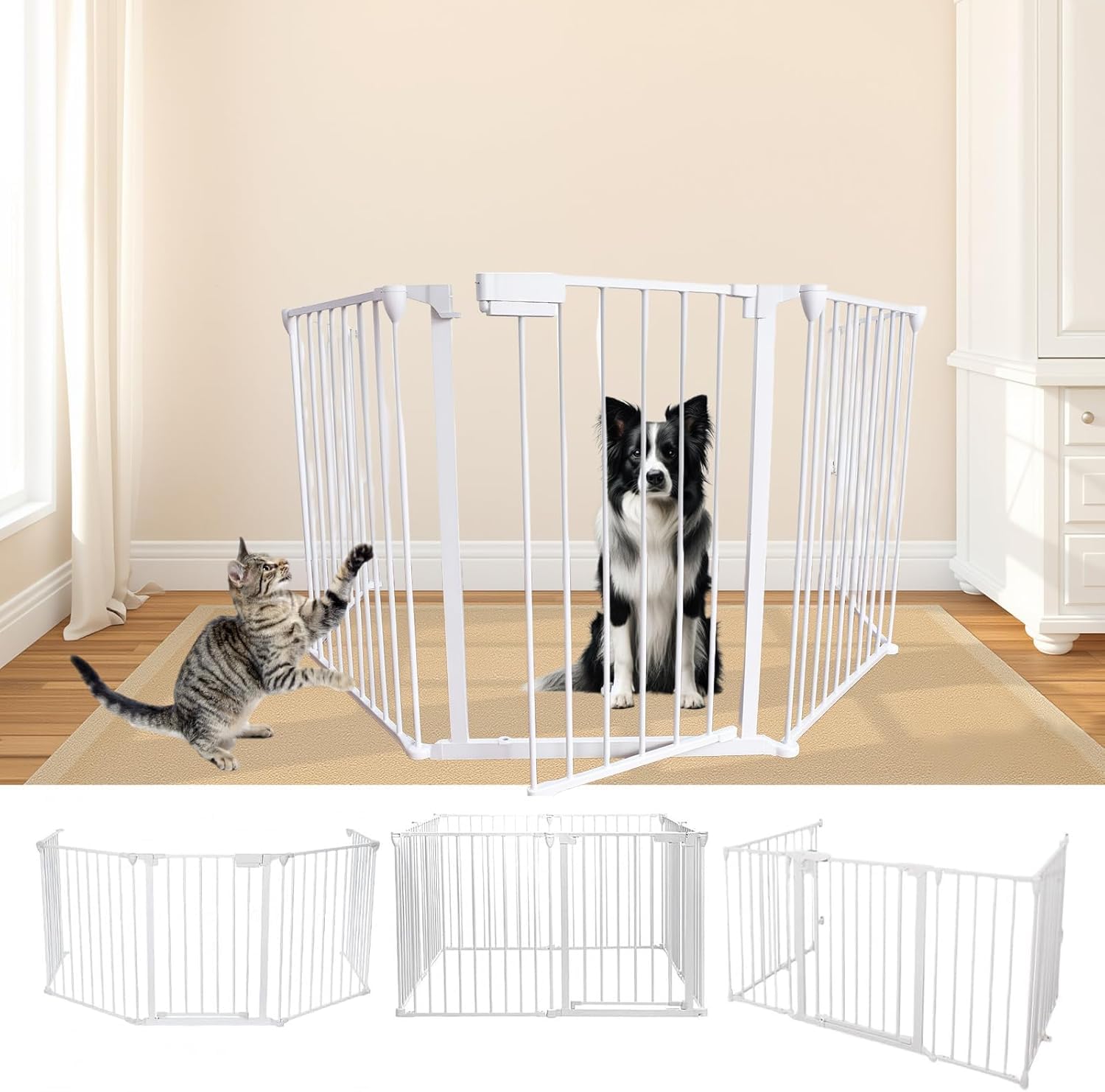 Rakuten - 5面 ハースゲート 折りたたみ 犬 ペットサークル 扉付き 形組み換え可能 フェンス 室内 自立式 ストーブガード レイアウト自由 玄関