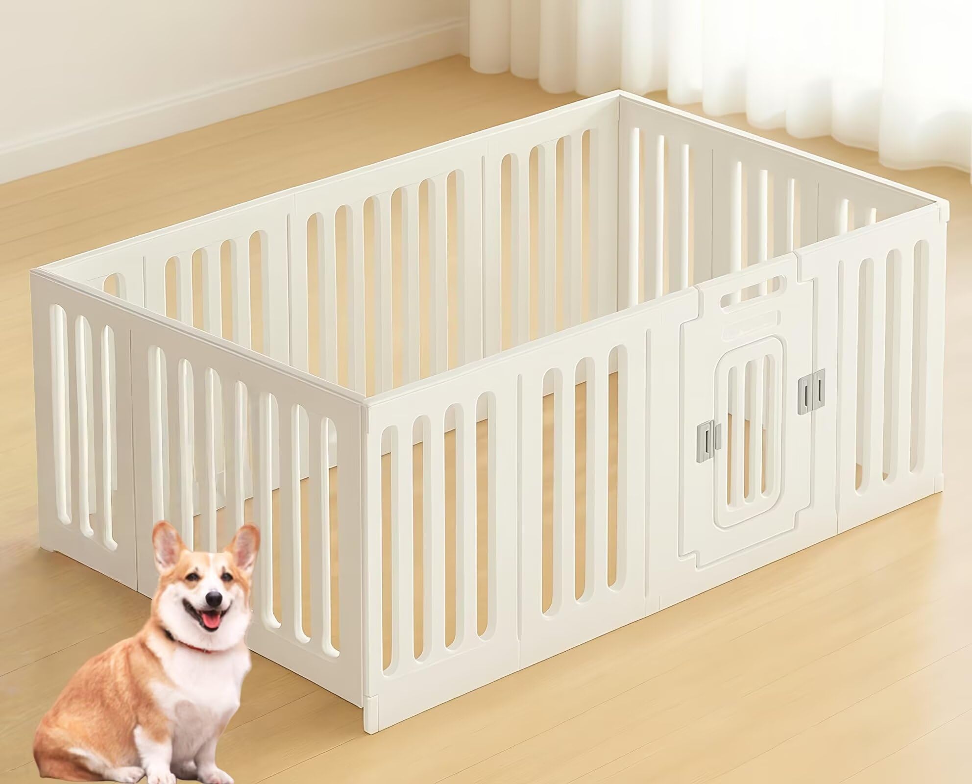 Rakuten - 犬 サークル ペットサークル 14枚 長さ143x幅93x高さ60.5cm 犬ケージ 扉付き DIY 自由にレイアウト 簡単組立 脱出防止 室内ケージ