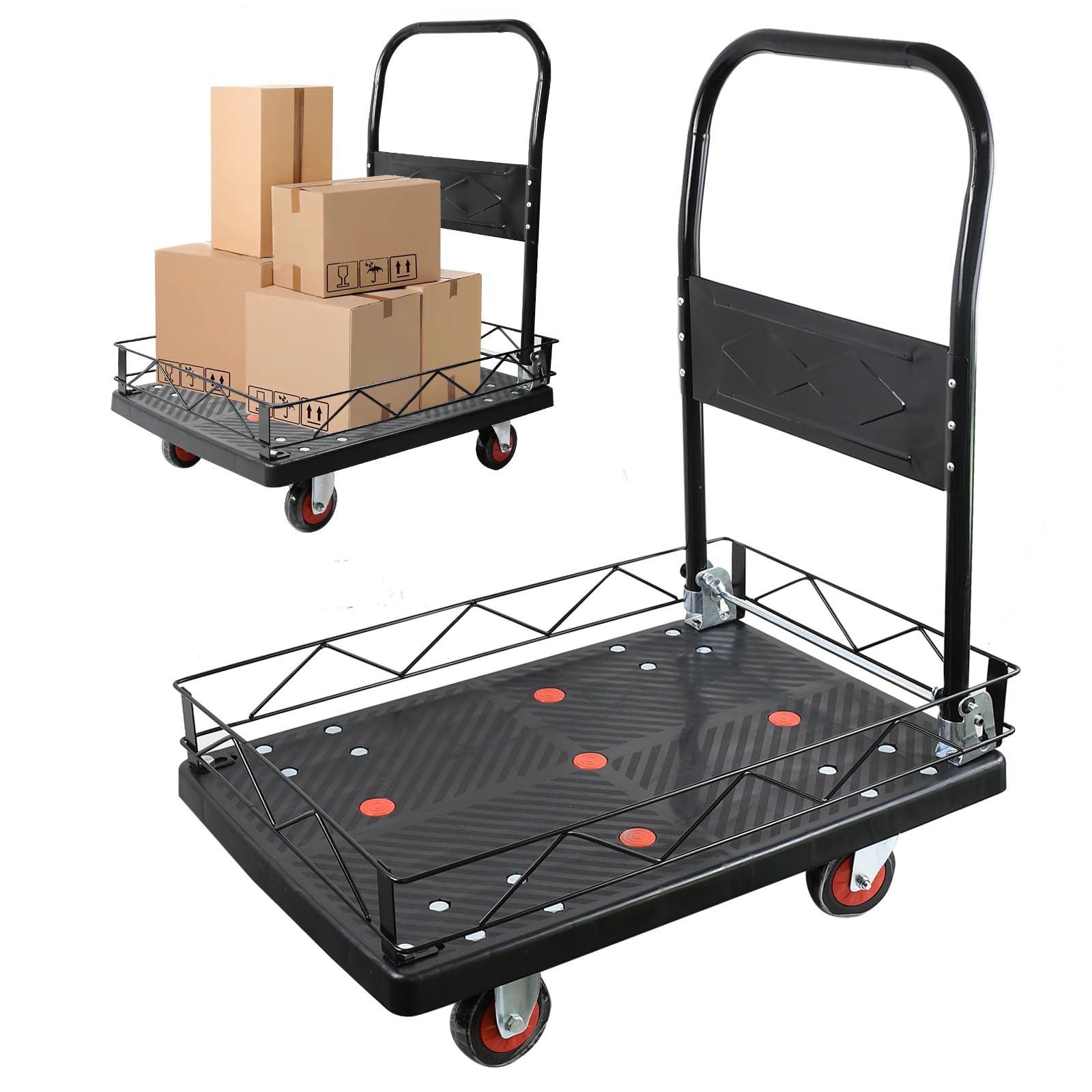 台車 バスケット 手押し カゴ台車 荷台70×47CM 軽量 家庭用 軽量 静音 キャスター付き 折りたたみ 簡単取り付け 耐荷重150kg 家庭用