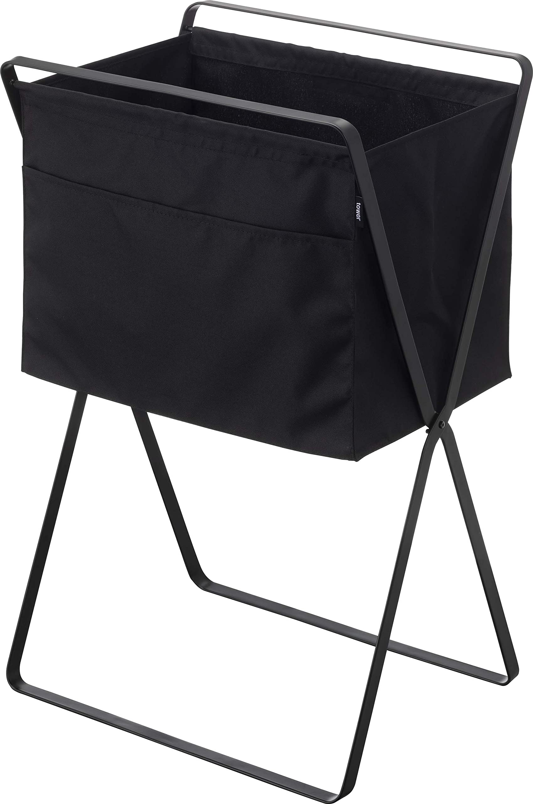 Rakuten - 折り畳み 高床式 ランドリーバスケット ブラック 約W46XD35.5XH70cm (使用時) タワー tower ランドリーバッグ 折りたたみ 洗濯カゴ