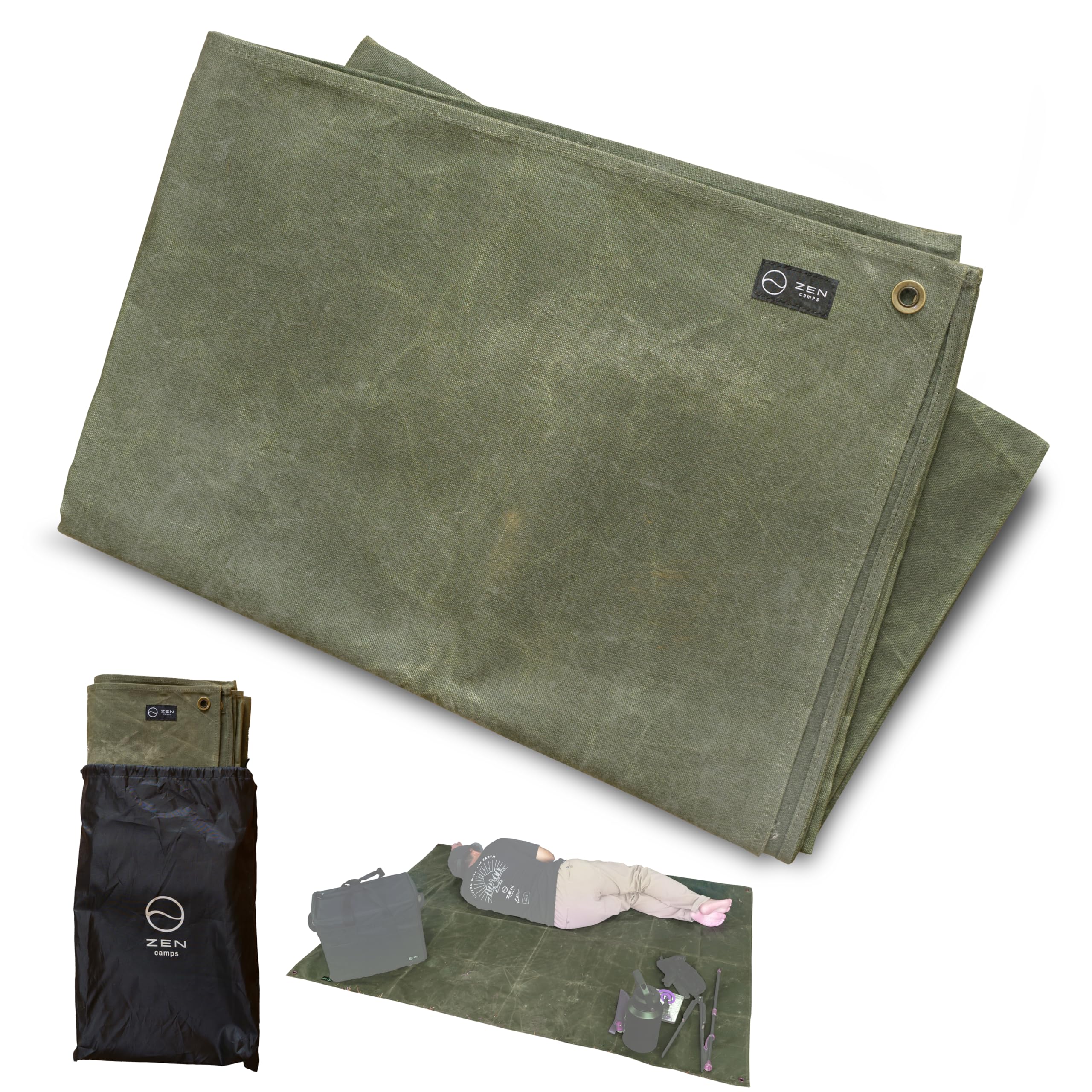 グランドシート テントシート 194cm*136cm 撥水 防水 パラフィン ロウ引き加工 帆布 無骨 キャンプ (オリーブ)(3.0)