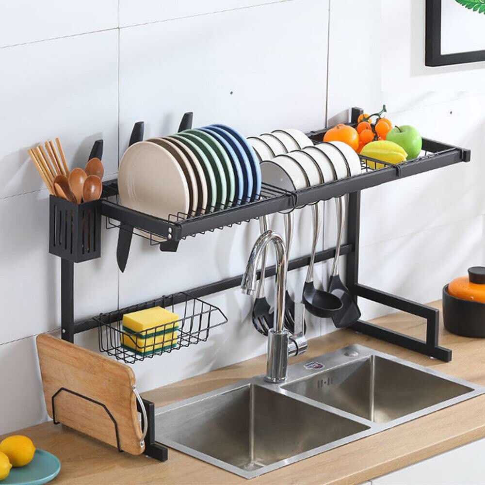 Rakuten - シンク上水切りラック シンク上 食器 水切り シンク ラック 1段 幅55cm x 奥行33cm x 高52cm 強化型 高い安定性 耐荷重40kg 自動排水