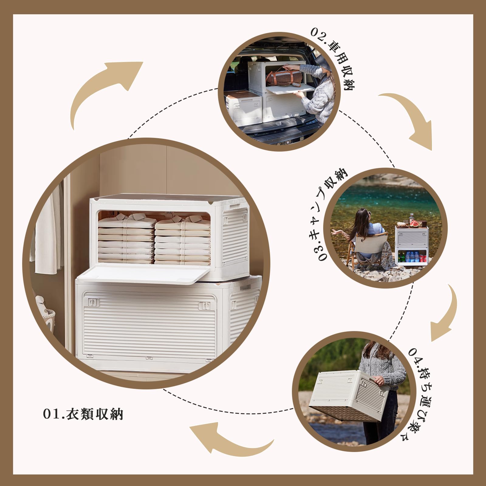 収納ボックス 折り畳み 木製の蓋付き 全方向から取り出せる 収納ケース 積み重ね 組立簡単 キャスター付き 厚み 強い耐荷重 屋外 renos55-10002212 renos楽天市場店 サンプル画像3