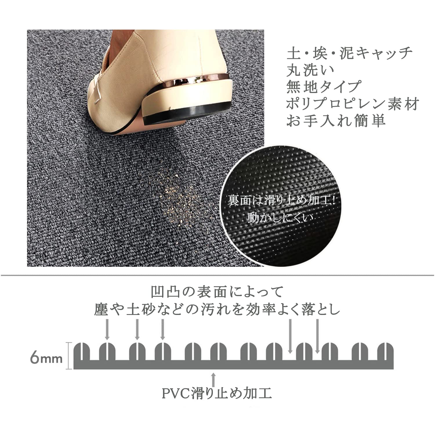 玄関マット 屋外 室内 滑り止め 業務用 家庭用 速乾 マット シンプル 泥落とし 洗える ドアマット（グレー90*150） renos55-10001913 renos楽天市場店 サンプル画像2